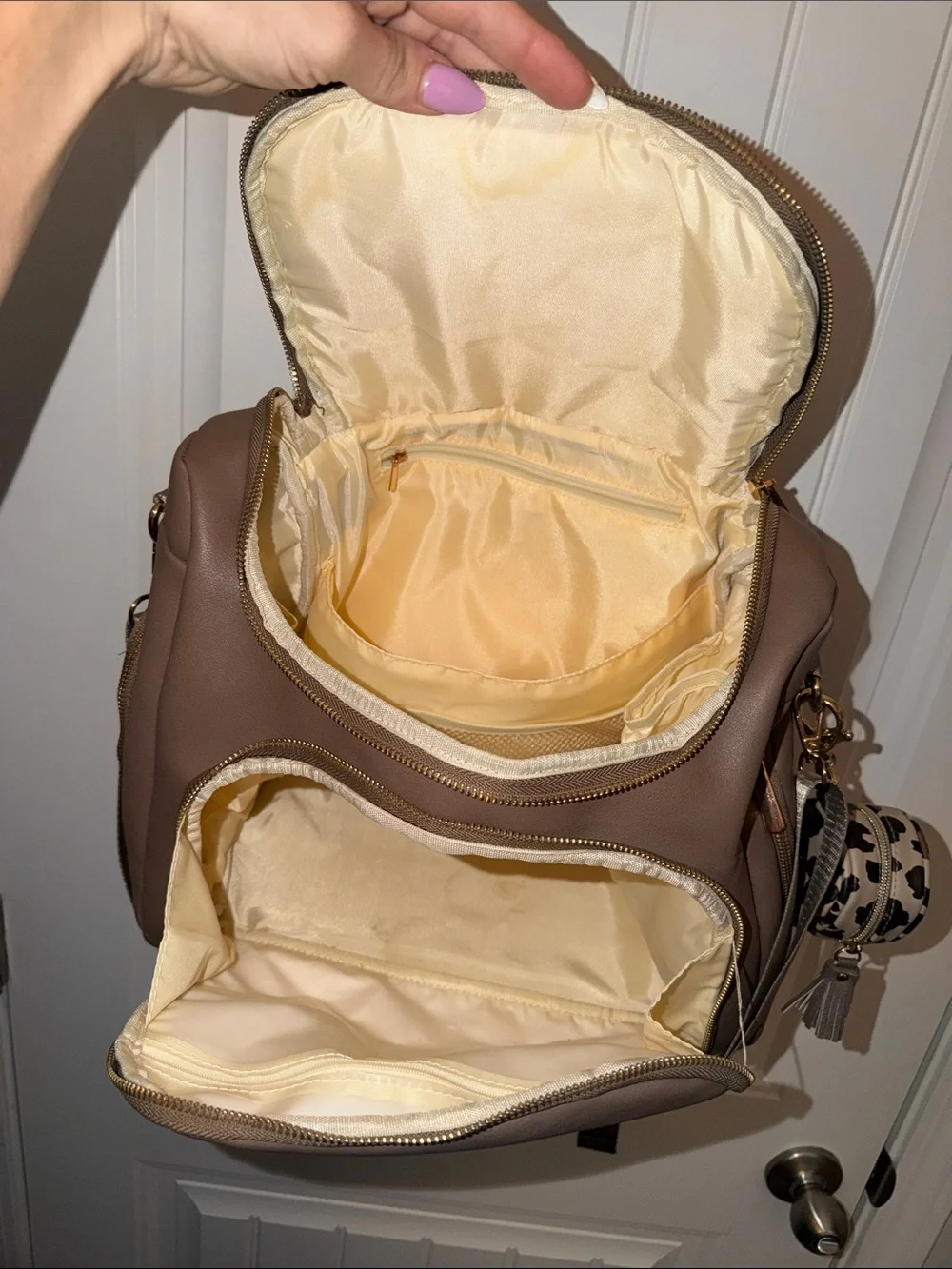 Taupe Diaper Bag Backpack with Itzy Ritzy Paci Holder